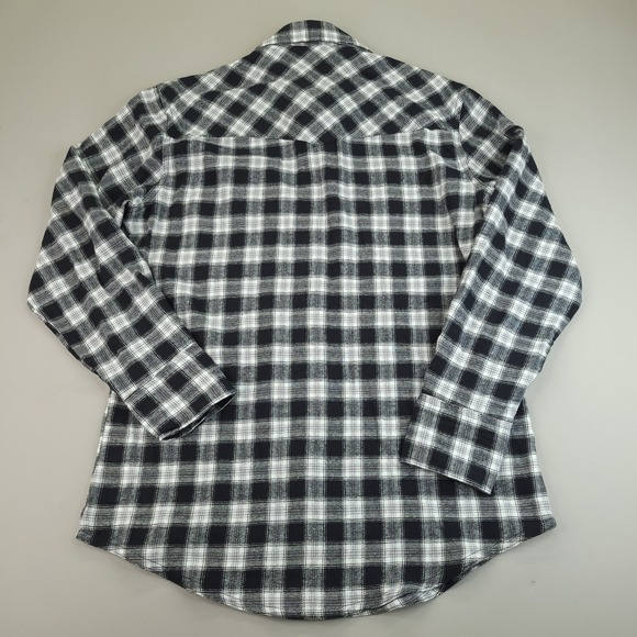 Wrangler Wrancher Shirt Men Medium Regular Fit Black White Plaid Pearl Snap Soft - Picture 10 of 12